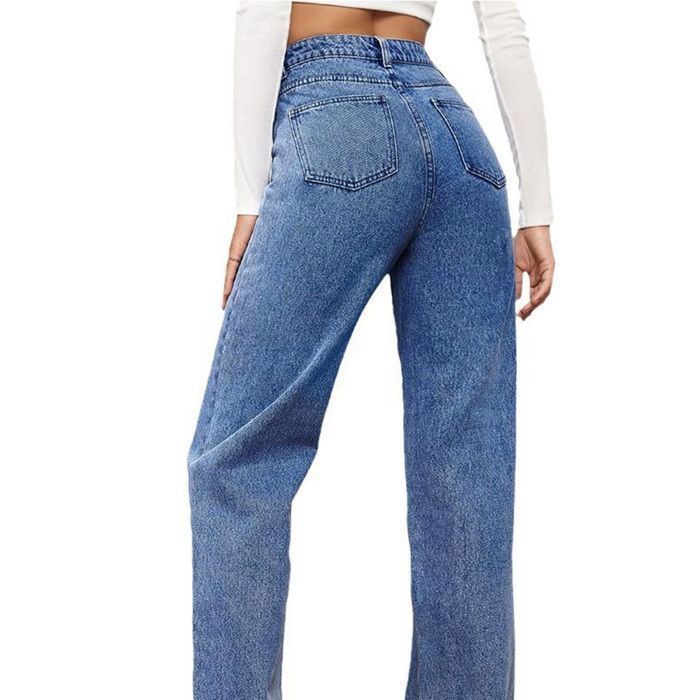 Vaqueros de mujer, de talle alto y corte recto, estilo casual, muy elásticos, ajustados, cómodos y elásticos - Azul