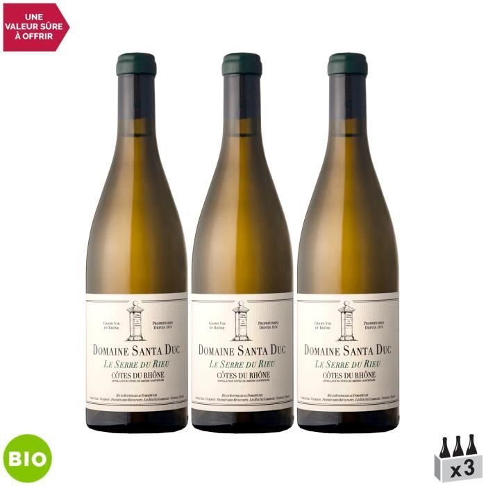 Côtes du Rhône La Serre du Rieu Blanc 2020 - Ecológico - Caja de 3 botellas de 75 cl - Domaine de Santa Duc - Vino blanco AOC del Valle del Ródano