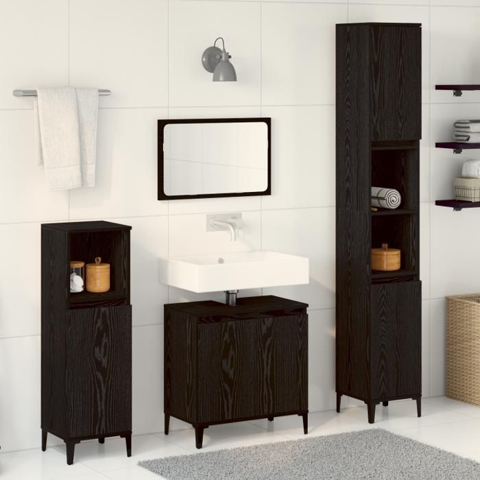 Badkamermeubelset - 3-delig - Zwart eikenhout - Samengesteld hout - Matte afwerking