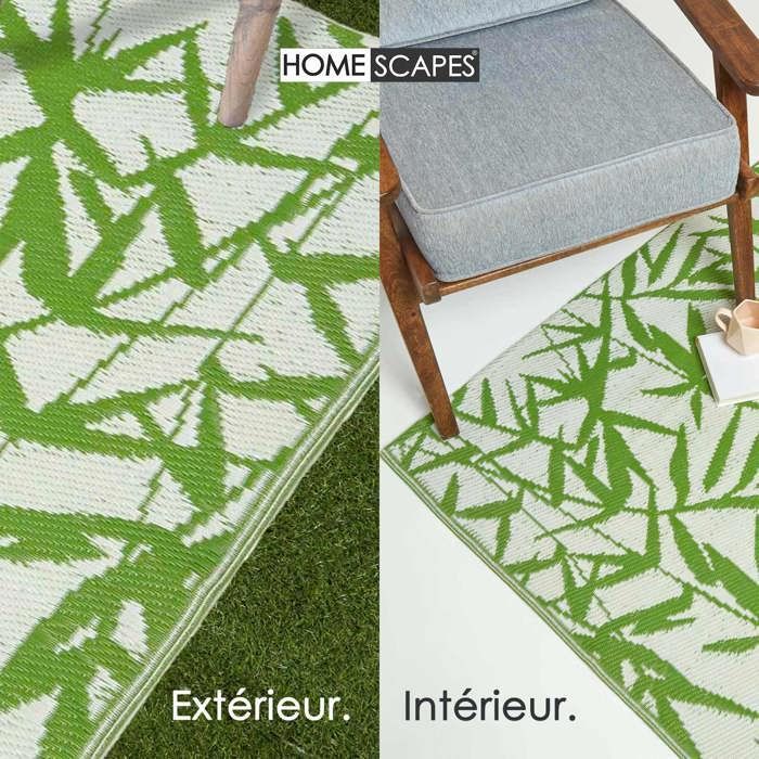 Tapis extérieur jardin imperméable, réversible et résistant UV - Zena - 180x270 cm - Vert - Matériaux recyclés - Homescapes
