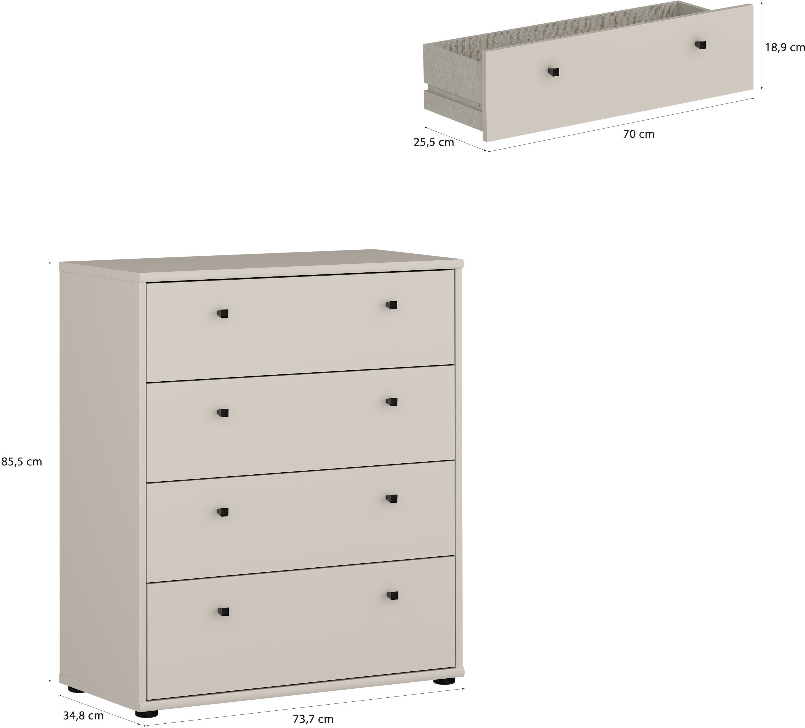 Commode TEMPRA 4 Tiroirs - Décor cachemire – L 73,7 × P 34,8 × H 85,5 cm
