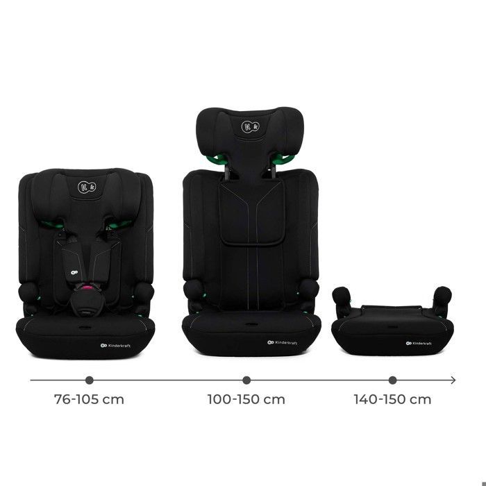 Seggiolino auto Kinderkraft I-COMFY 3 in 1 – 76-150 cm, R129, SPS, H-GUARD, regolazione in 10 posizioni, nero