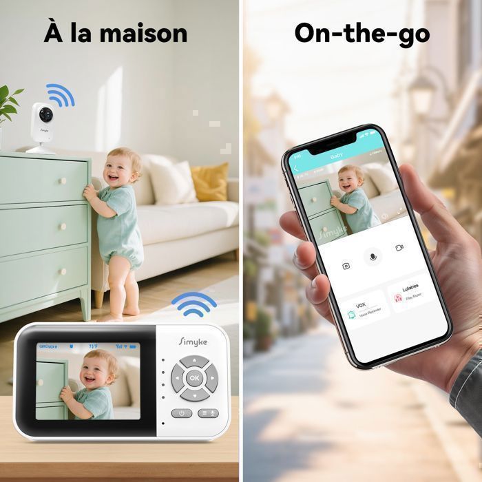 Simyke Baby Video Monitor, WiFi Baby Camera, 2.8-inch Display and App Control