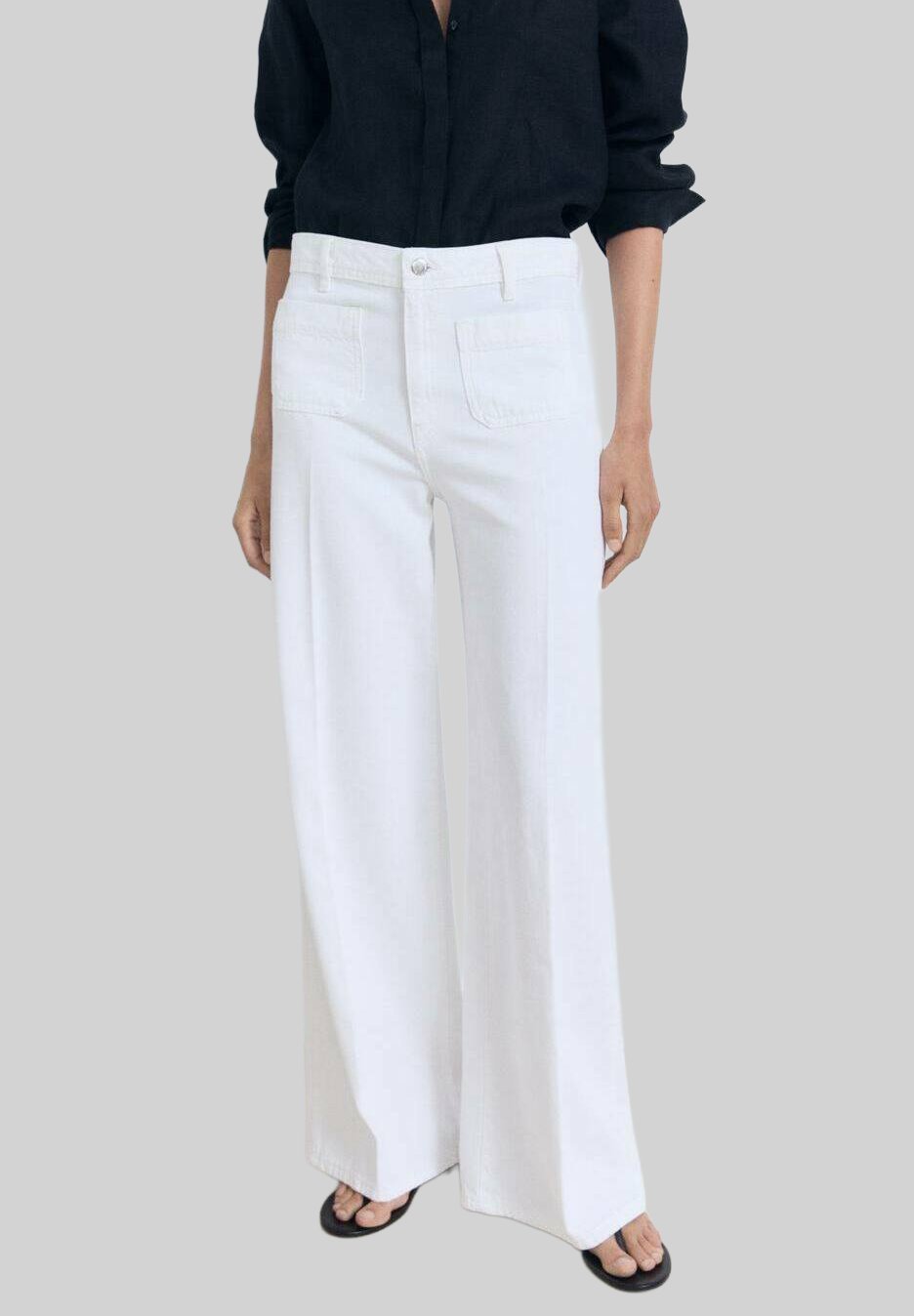 Mango WIDE - Uitlopende jeans - wit