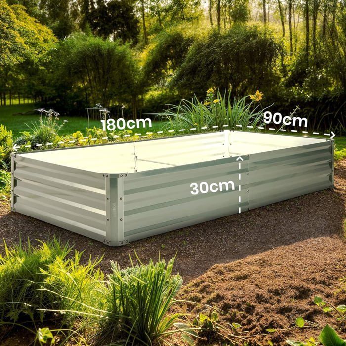 AREBOS Bacs surélevés en métal, set de 2 bacs 180x90x30 cm Bac de jardin en acier galvanisé