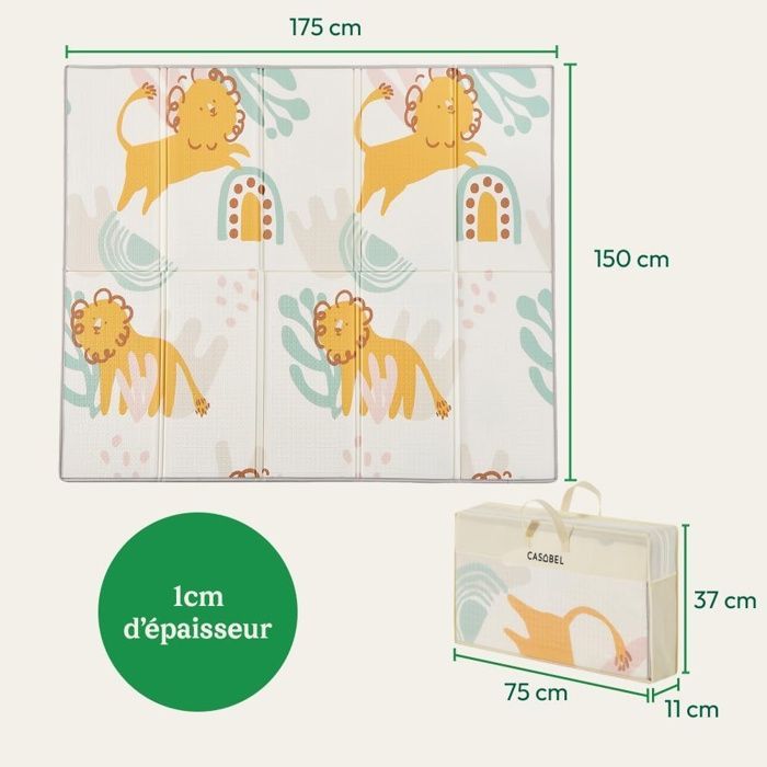 Alfombra de actividades para bebés CASABEL de 175x150cm, plegable e impermeable, con diseños de leones y osos.