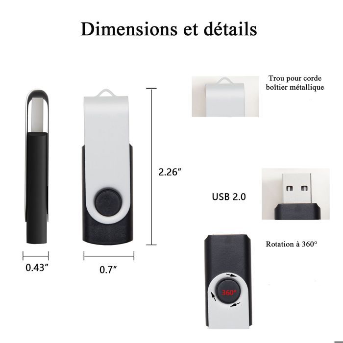 Conjunto de 5 unidades flash USB de 32 GB, versão 2.0, REWBOAT, disco de armazenamento giratório, pen drive, memória flash externa.