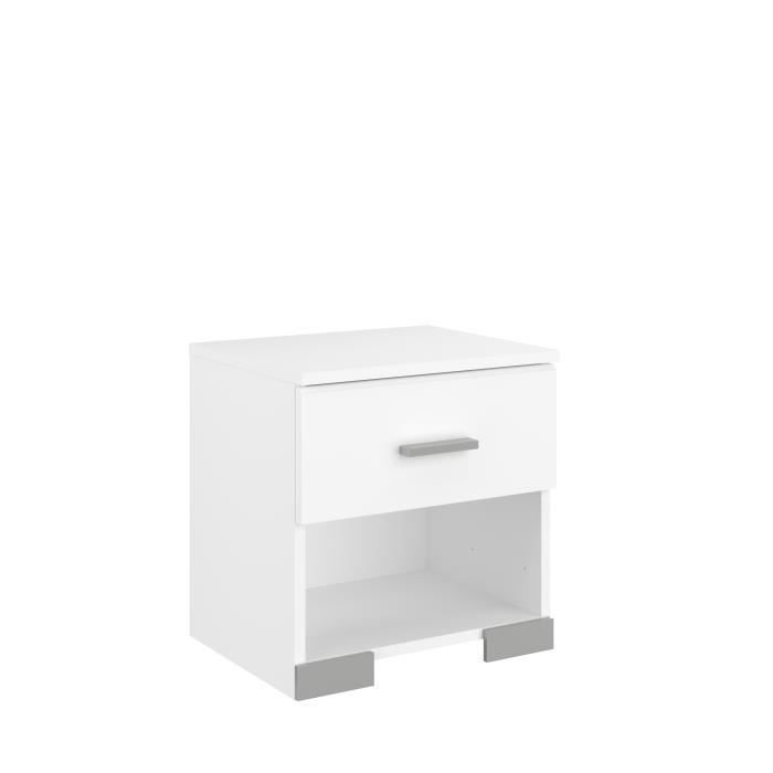 Chambre complète BOSTON : Lit adulte 140x190 + Commode + 2 Chevets - Décor blanc - Fabriqué en France