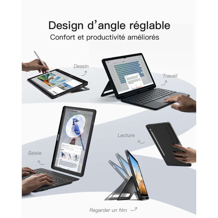 Inateck Keyboard Case for Samsung Galaxy Tab S10 Lite/S10 FE/S9 FE/S9, Portrait/Landscape, Detachable, with Touchpad, AZERTY