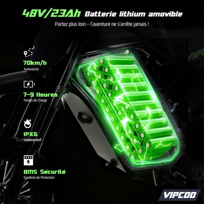 Moto Electrique 3500W Adulte VIPCOO H3 Moteur Central Frein à Disque hydraulique Double Suspension Noir