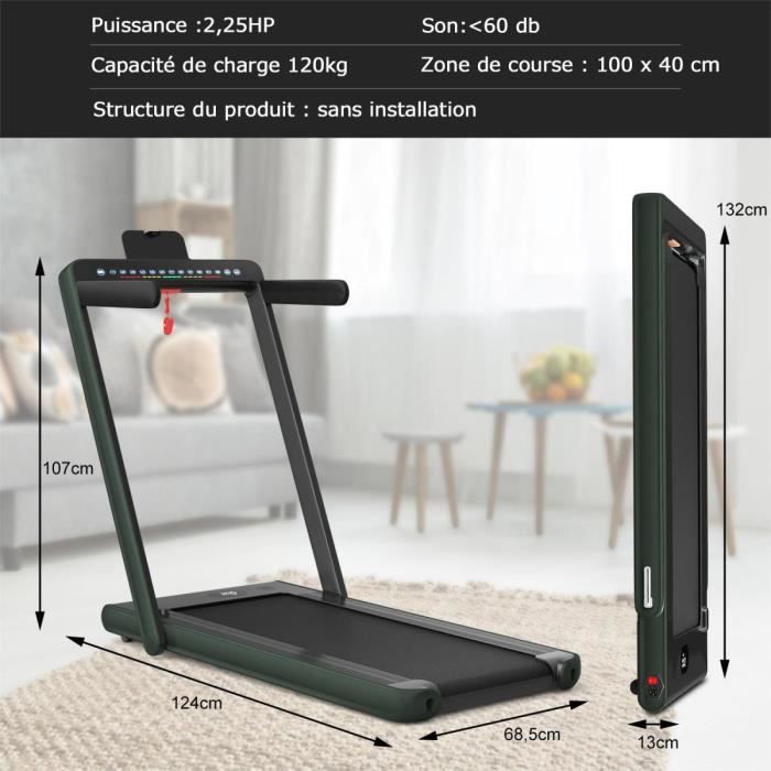 Cinta de correr plegable silenciosa GYMAX con 2 pantallas LED, control remoto y aplicación, soporte para teléfono, para uso doméstico, color verde.