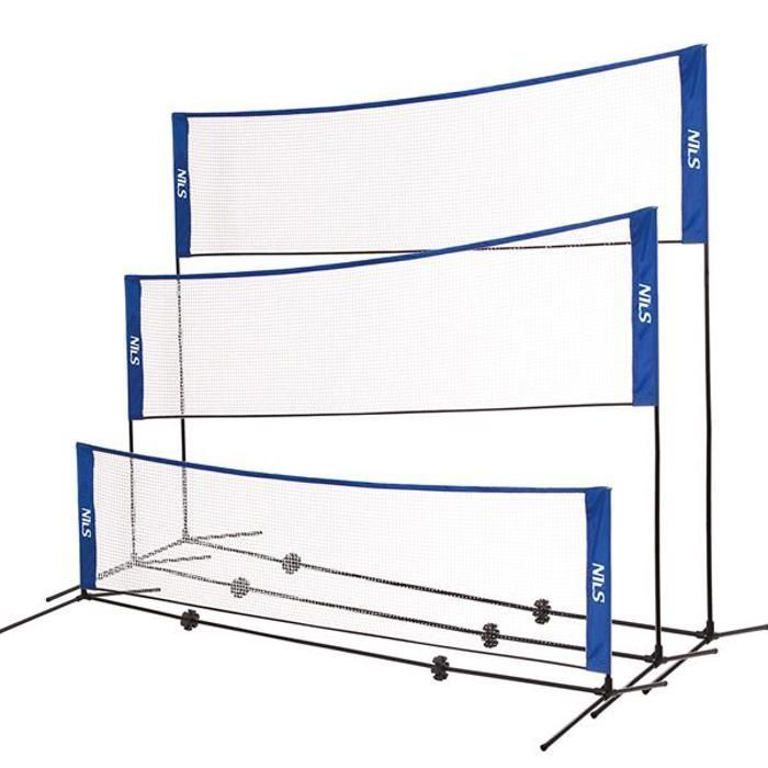 Filet multifonction 3 en 1 - NILS - NT7111 - Badminton, tennis, volley-ball - Hauteur réglable - Montage facile