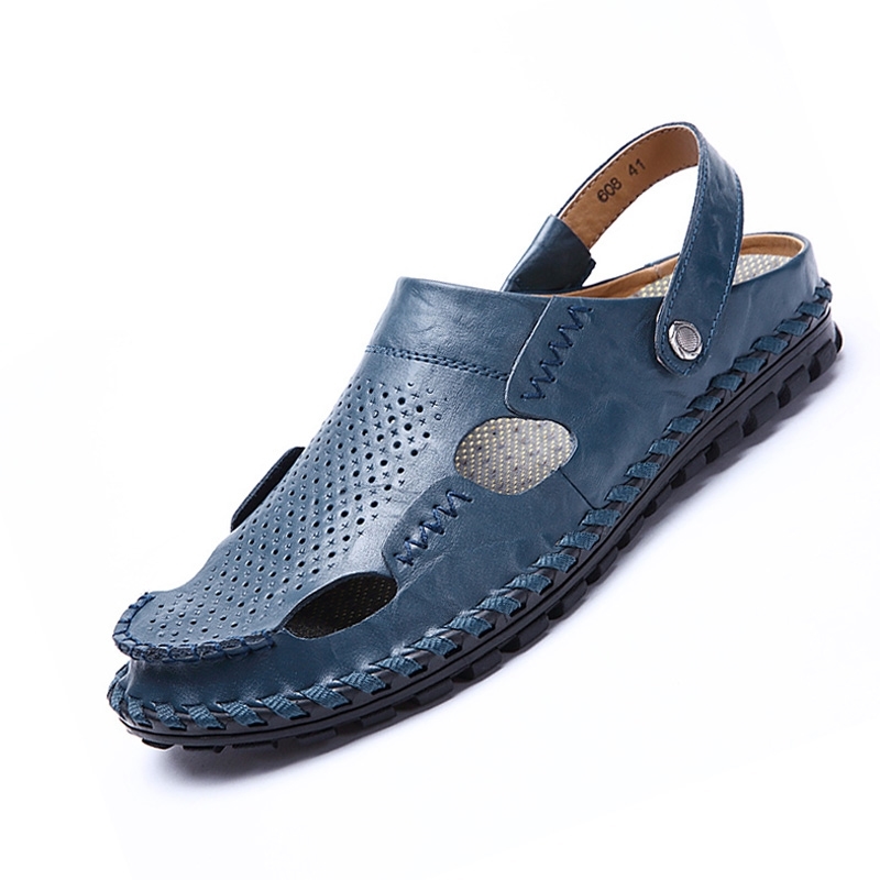 Nuovi sandali estivi traspiranti da spiaggia da uomo, ciabatte in vera pelle, scarpe da ginnastica elastiche, sandali casual, infradito da uomo