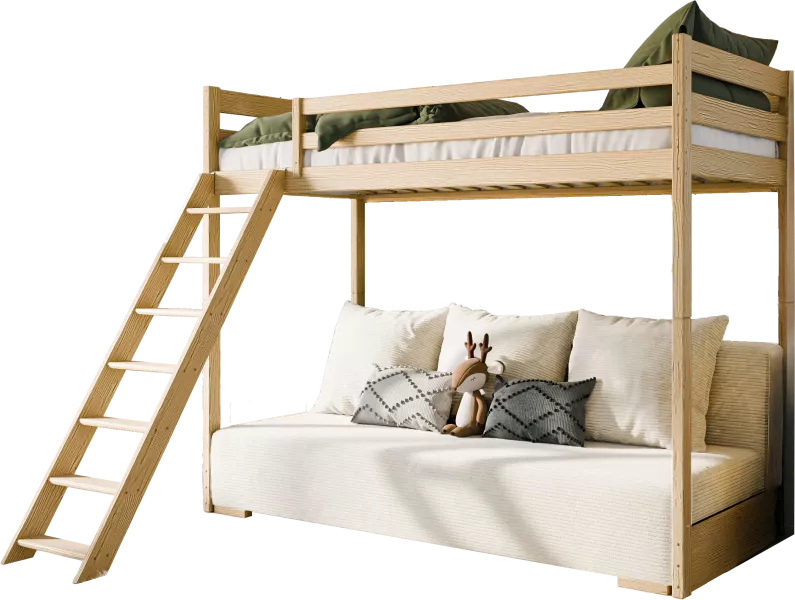 SOFINO 90x200/140x200 łóżko sosna na antresoli z kanapą szarą Lano Meble
