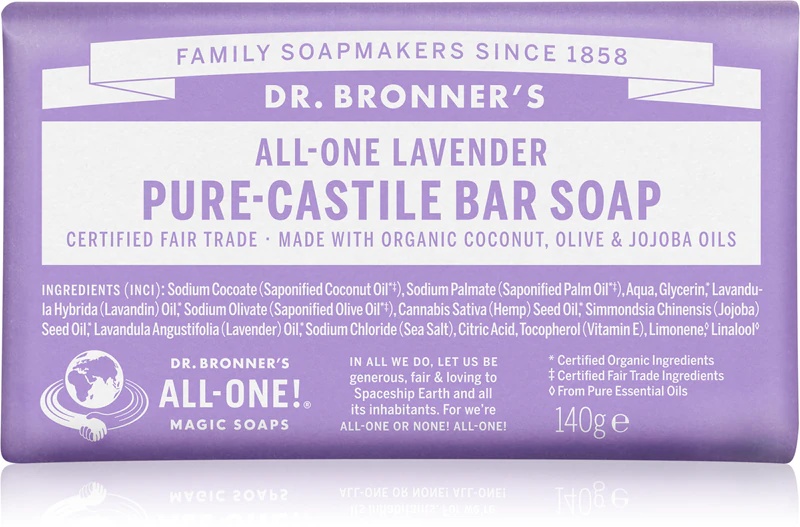 Dr. Bronner's levandų muilo gabaliukas