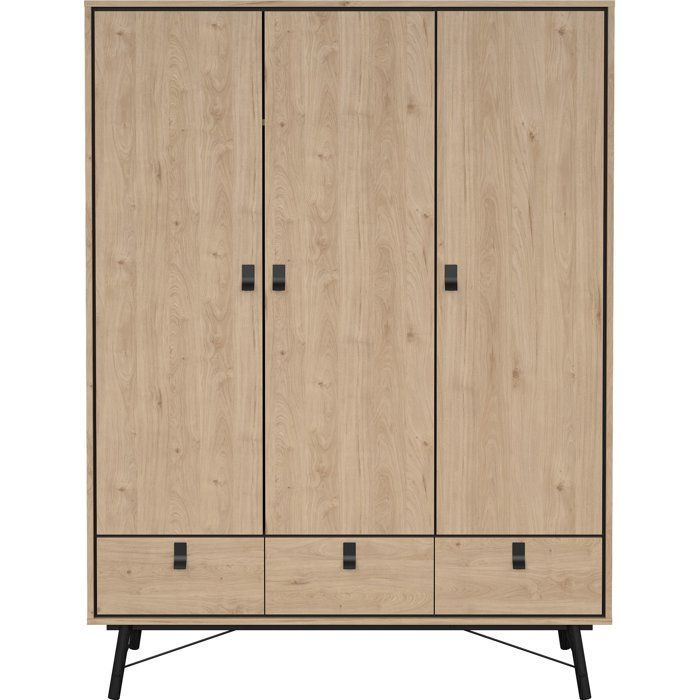 Armoire de chambre - RY - Chêne Jackson Hickory - 3 portes - 3 tiroirs - 150,2 x 60,1 x 200,4 cm