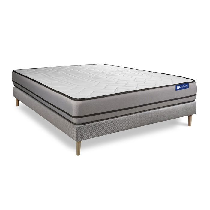 Ensemble Matelas Sommier 120x190 cm - Sommier Gris (en kit) - Actilatex Night