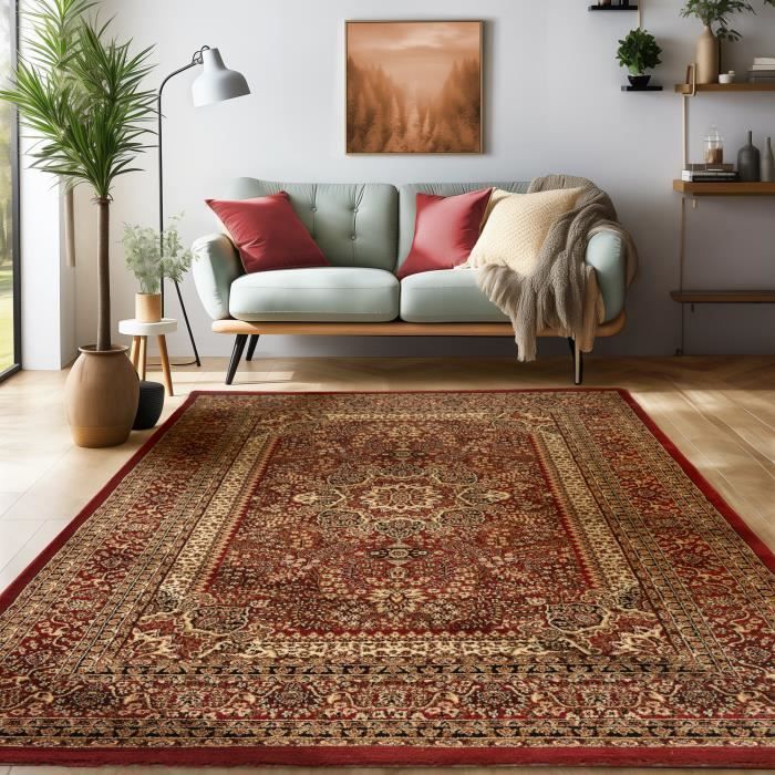 Klassinen perinteinen itämainen matto, persialaistyylinen, punaisilla, hiekanvärisillä ja mustilla koristeilla [200x290 cm]