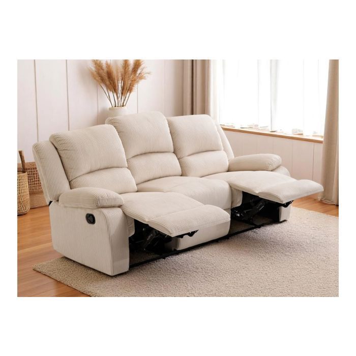 RELAXXO - LEO Sofá reclinable manual de 3 plazas en pana - beige