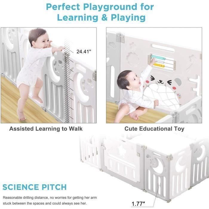 Baby Playpen - XXL - Grey - Eco-Friendly Plastic - 0 to 6 years - 14 Panels