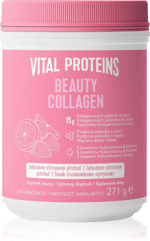 Vital Proteins Beauty Collagen uztura bagātinātāja pulveris dzēriena pagatavošanai skaistiem matiem, ādai un nagiem.