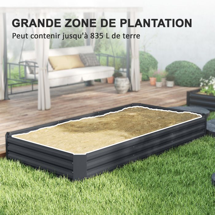 Vaso de jardim para exterior - Outsunny - com borda de segurança e fundo aberto - fabricado em aço galvanizado - 240 x 120 x 30 cm - cinza escuro