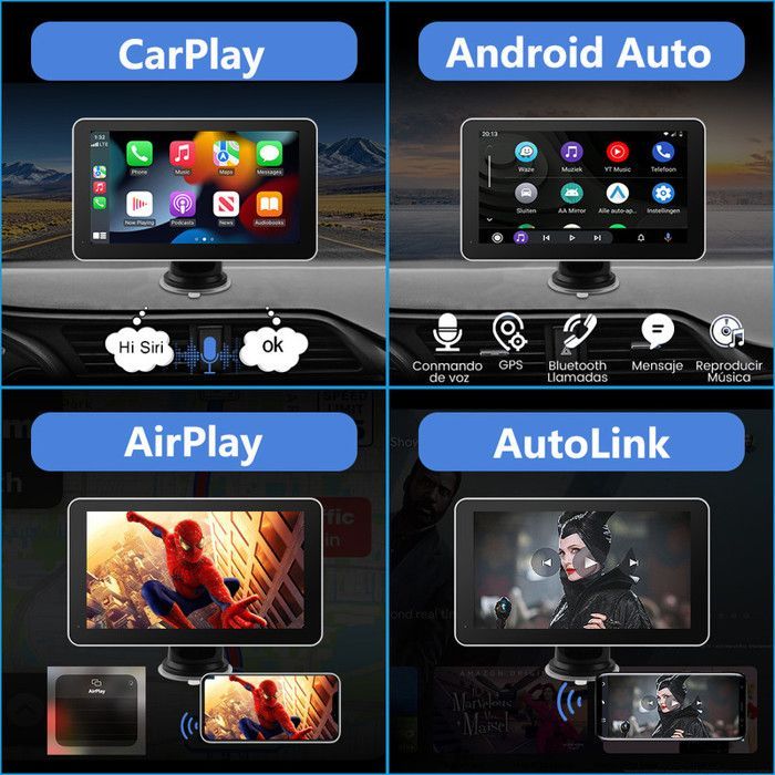 AWESAFE Kabelloses Auto-Navigationssystem mit CarPlay, 7-Zoll-IPS-Bildschirm, Silber, CarPlay, Android Auto und Bluetooth