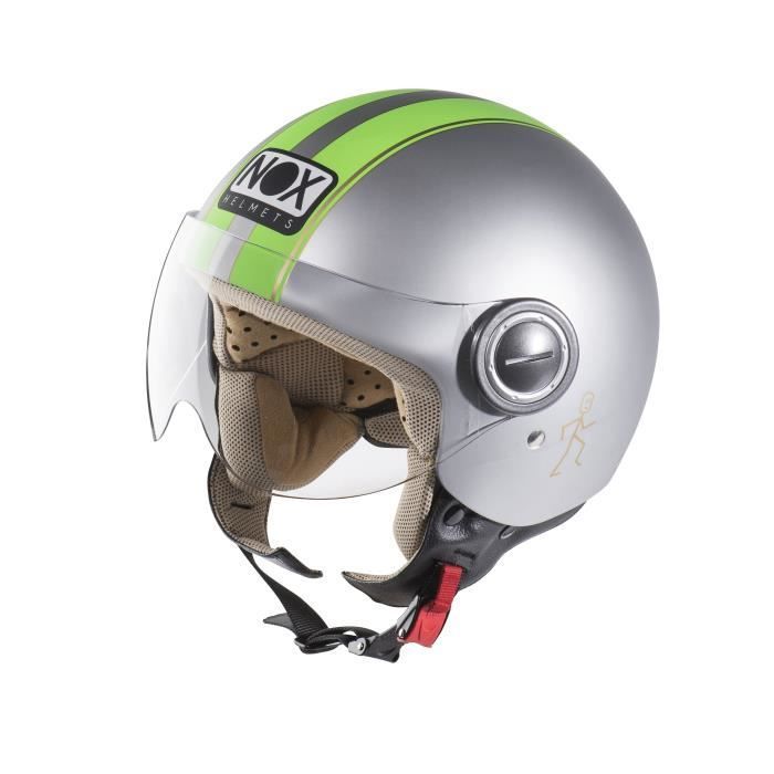 NOX N210 Jet Helmet, Matte Grey and Fluorescent Green