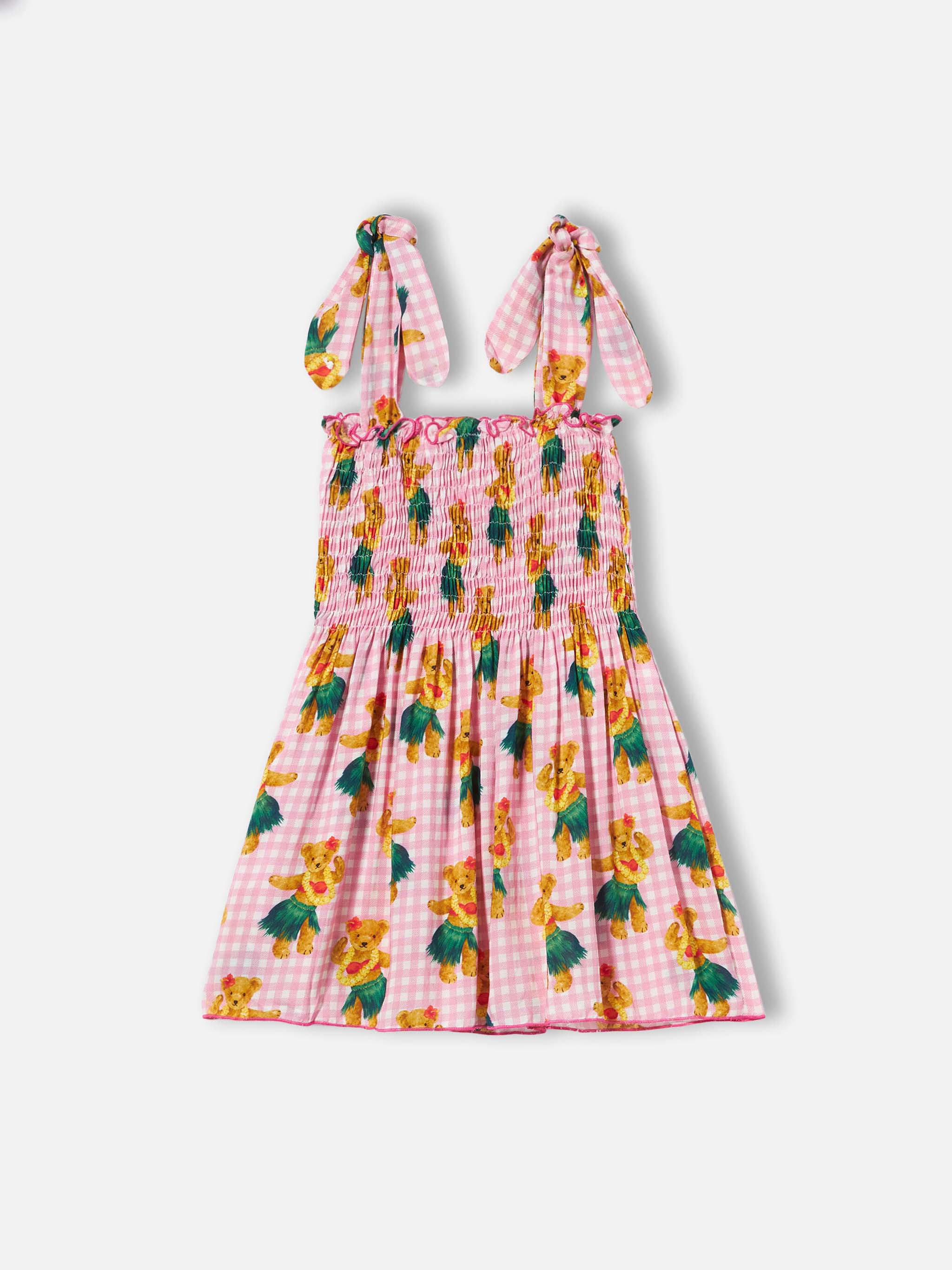 Lola-jurk van katoen met Hawaïaanse teddybeerprint.