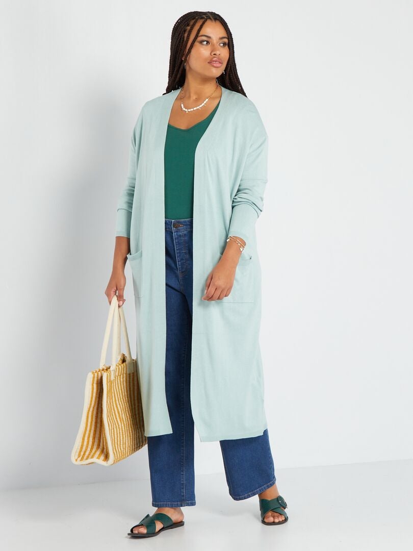 Lange gebreide cardigan - BLAUW