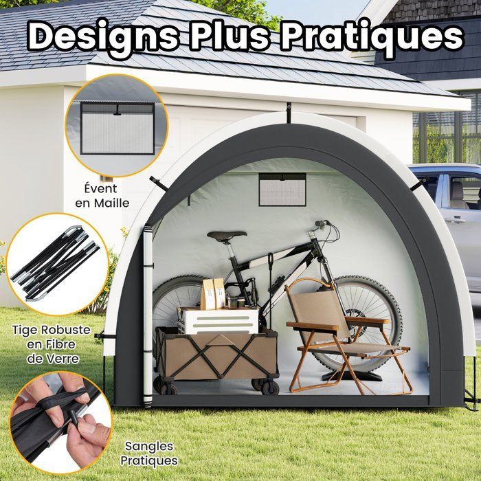Tienda de campaña para guardar bicicletas (4-5 bicicletas, 218x153x182cm, COSTWAY) - Tejido impermeable - Puerta con cremallera y entrada lateral - Postes de fibra de vidrio