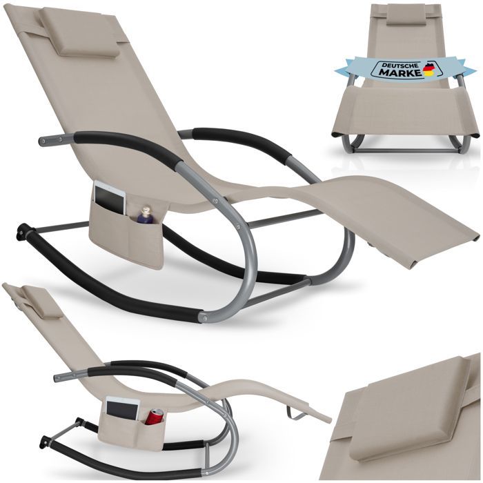 Chaise longue - TECTAKE - TAYA, sedia a sdraio ergonomica da giardino con funzione dondolo e braccioli curvi - Beige
