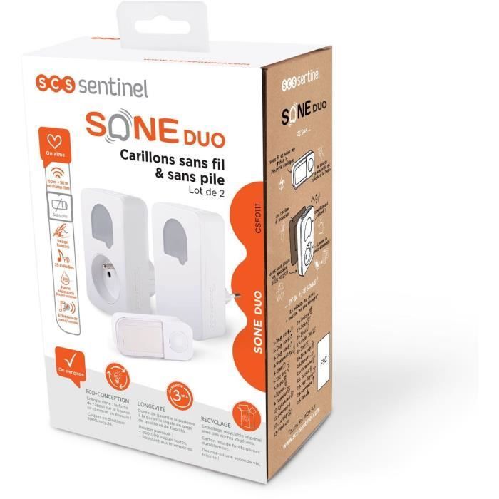 Doorbells - SCS SENTINEL - SONE DUO - Wireless and battery-free - Pack of 2 - Range 150+50 meters - Self-powered