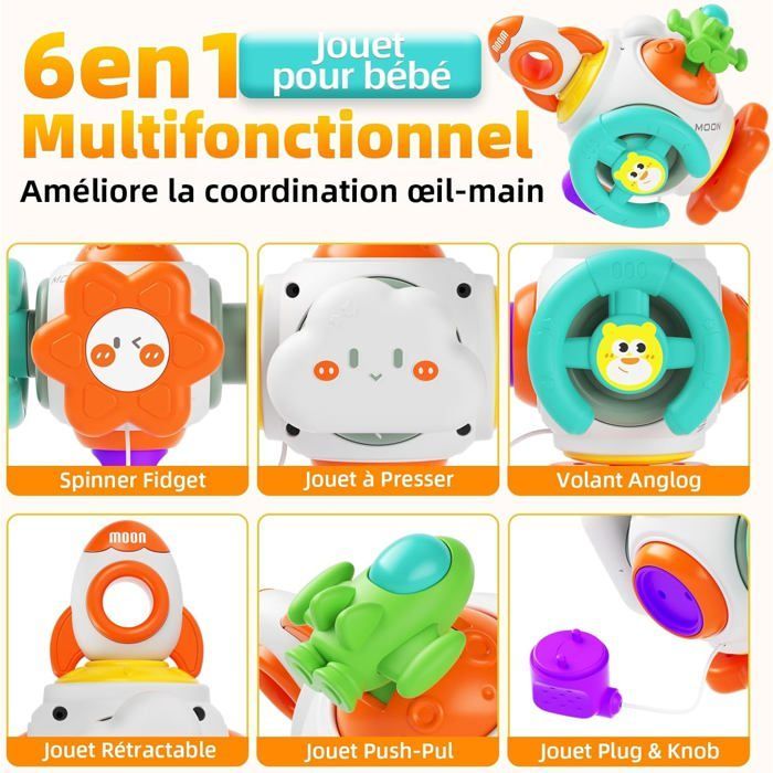Cubo de atividades 6 em 1 para bebês de 1 ano, brinquedo Montessori para desenvolvimento sensorial e motor de crianças de 6 a 12 meses e 2 anos, jogo educativo para bebês.