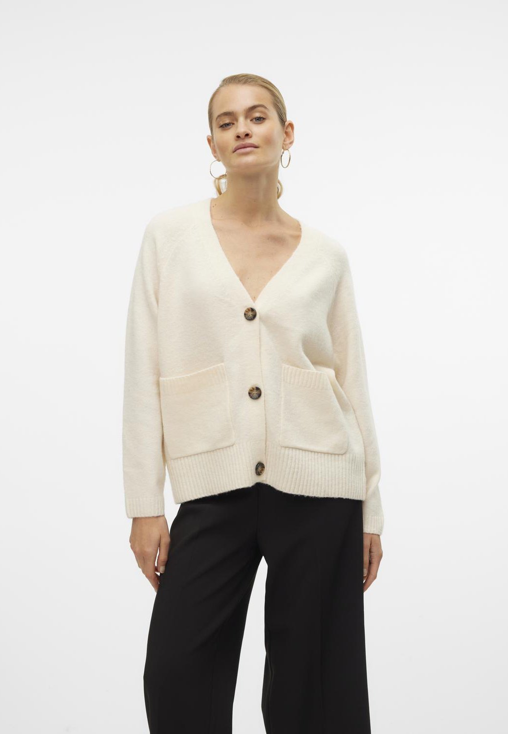 Vero Moda BOOM LS V-HALS MET KNOPENNEUS - Cardigan - Berkenmix
