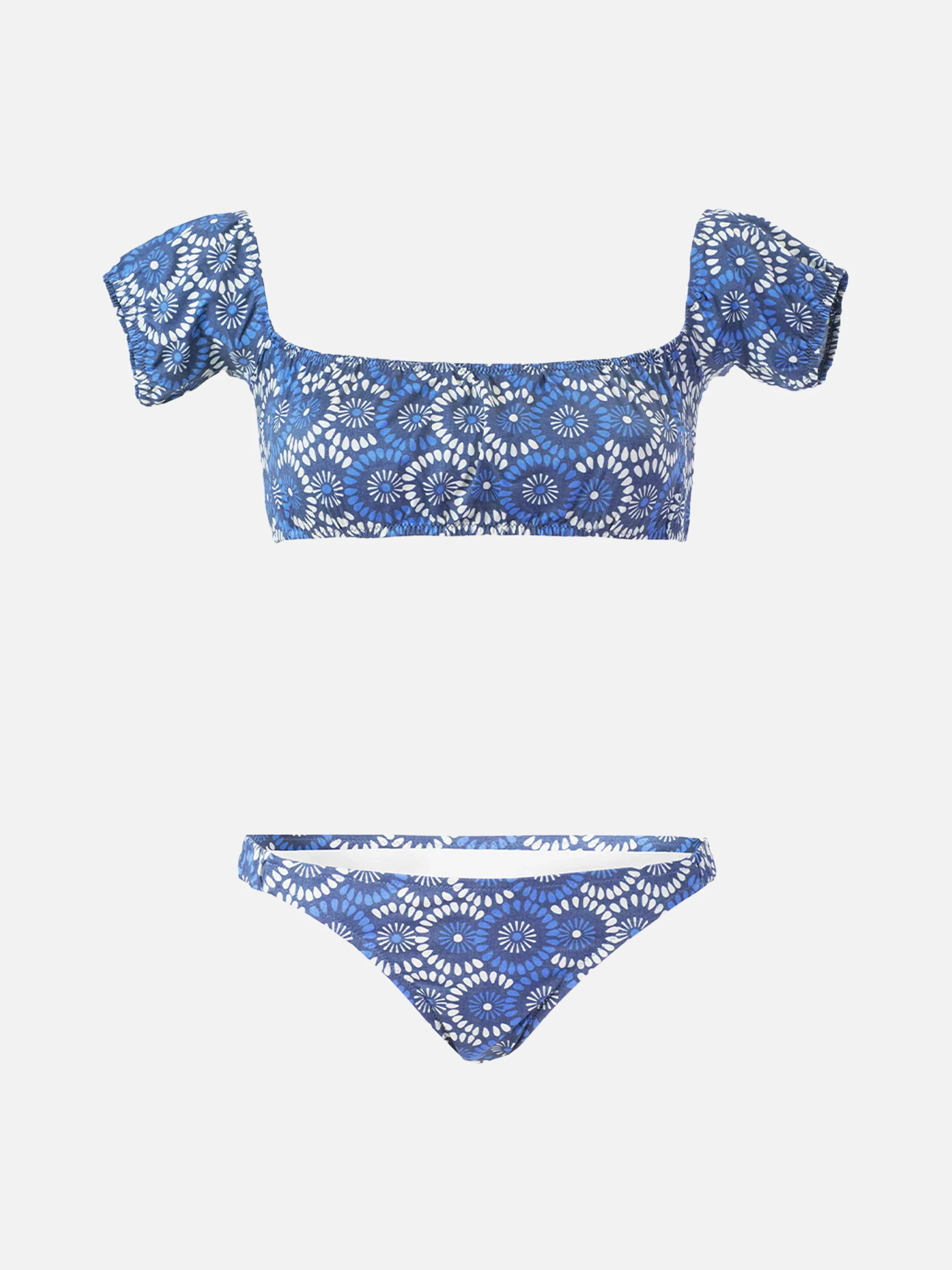 Bandagebikini van denim met bloemenprint