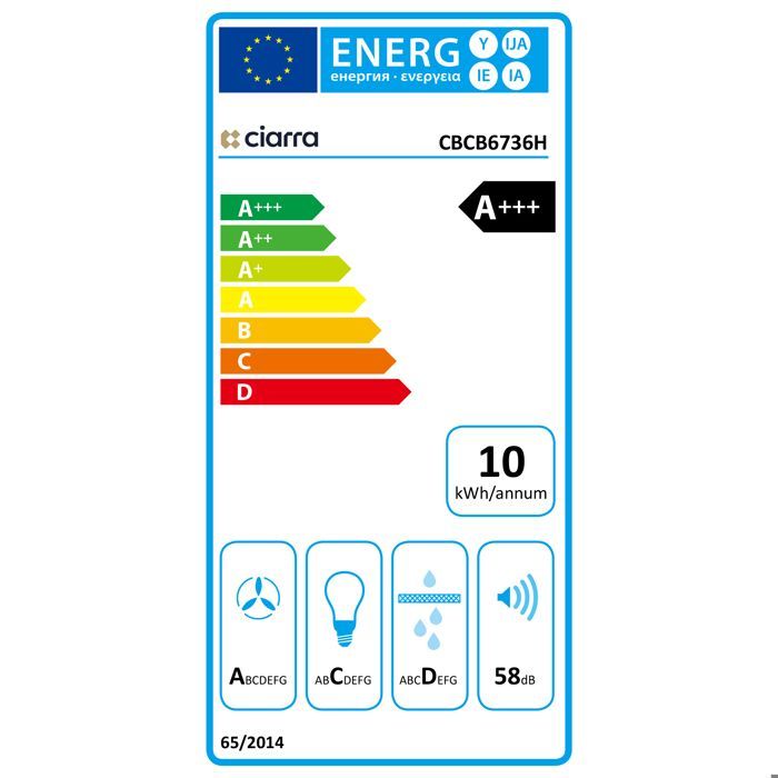 CIARRA Hotte Aspirante Booster 650m3/h A+++ Hotte Wi-Fi APP Contrôle 4 Vitesses Recyclage Noir