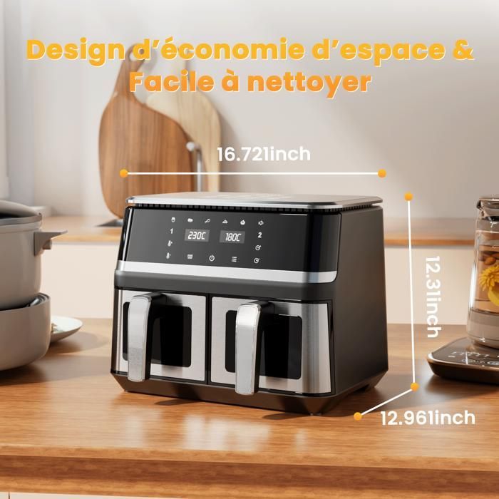 Vulcanterre Airfryer 8019D 10L (2 x 4,5L uitneembare dubbele mandjes) 2000W Gezond koken Multifunctioneel