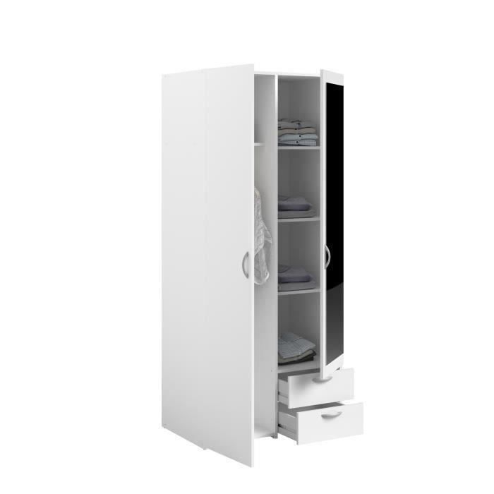 Armoire VARIA - Décor blanc - 2 portes battantes + 1 miroir + 2 tiroirs - L 81 x H 185 x P 51 cm - PARISOT