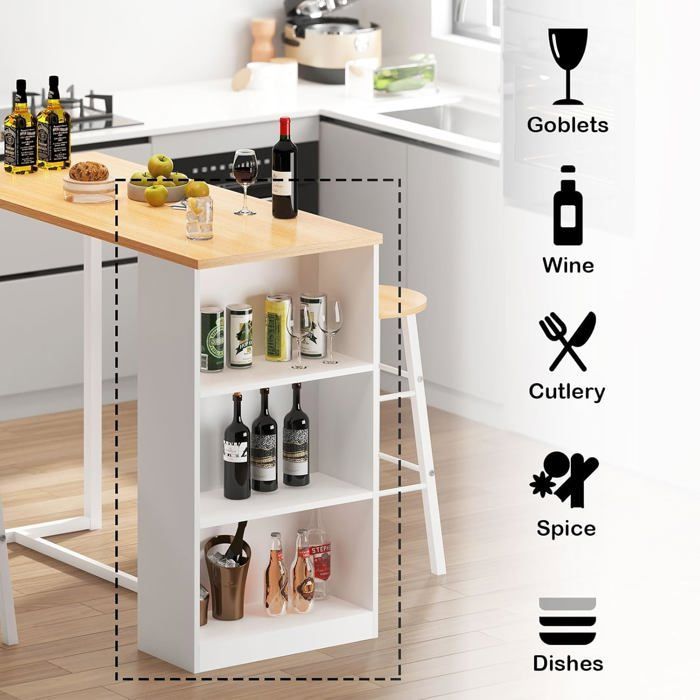 SogesHome Dining Table with 2 Chairs, 3 Storage Compartments for Hallway, Living Room, Console Table, 91 x 49.5 x 91 cm, White