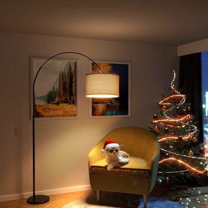 Modlicht Classic Stehleuchte JASMIN 165–180 cm | E27 9W LED-Leuchtmittel inklusive, beiger Leinenschirm, Fußschalter