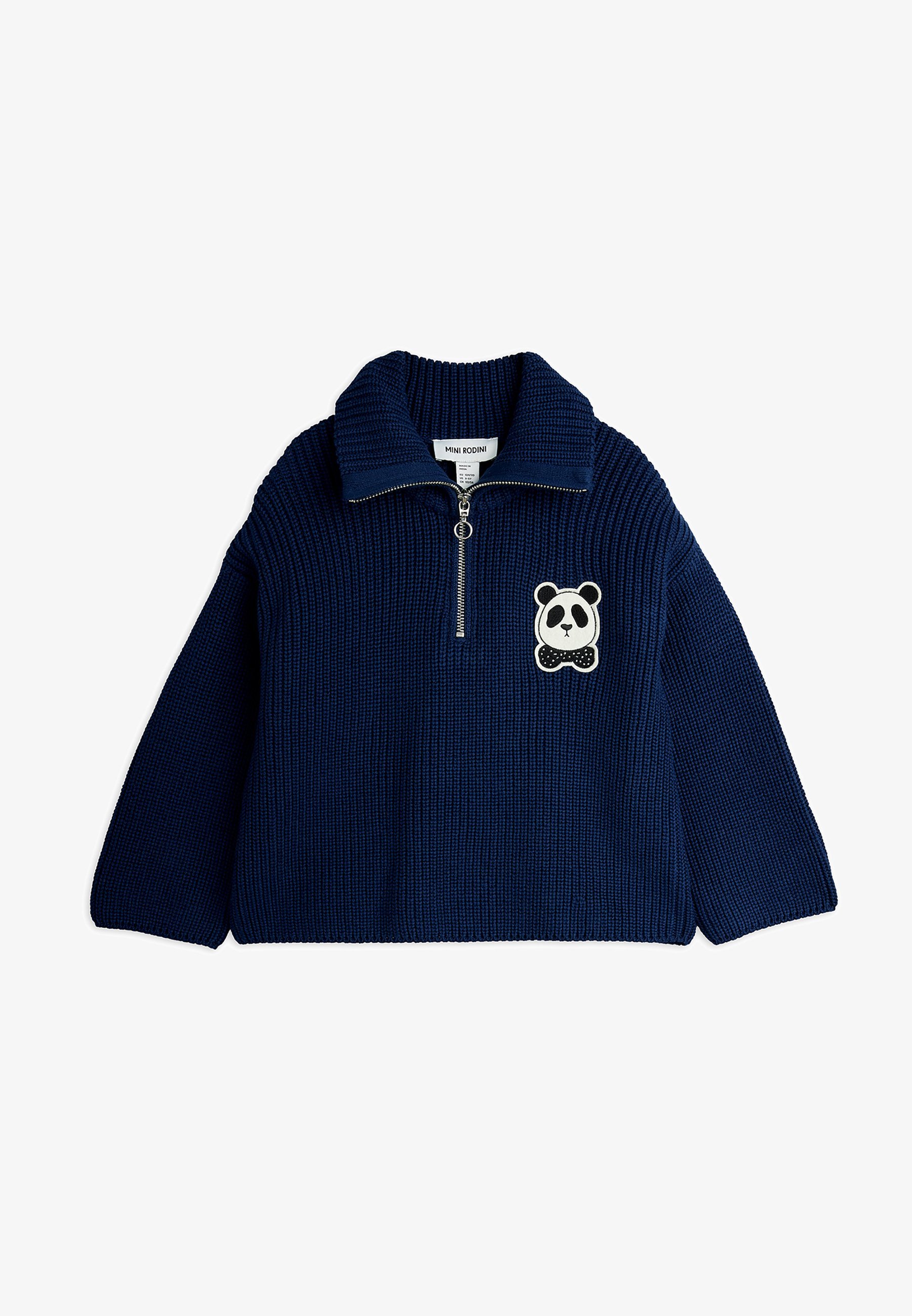 Mini Rodini PANDA PATCH CHUNKY HALF ZIP UNISEX - Sweter - niebieski