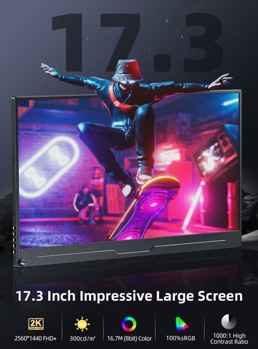 UPERFECT - Monitor Gamer 2K 1440p, 100% sRGB, Tela Portátil de 17,3 polegadas, VESA