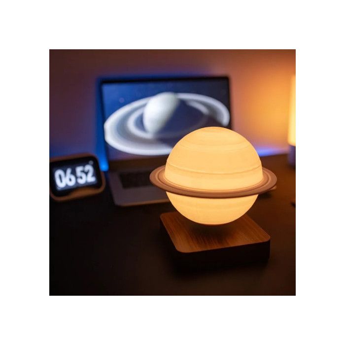 Globe SATURNE 3D en lévitation base bois foncé ASTROFLIGHT
