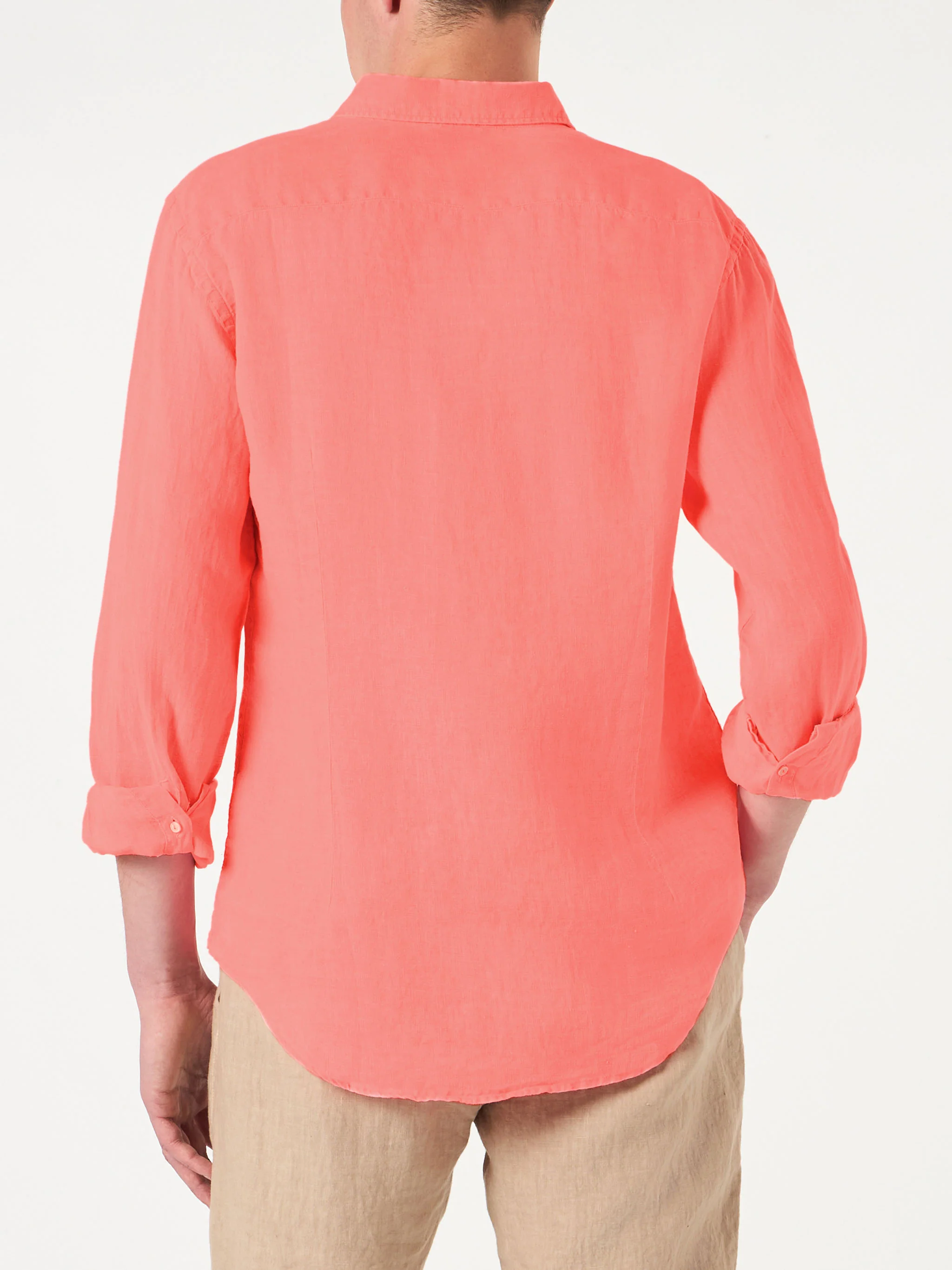 Herenoverhemd van Pamplona in fluorescerend rood linnen.
