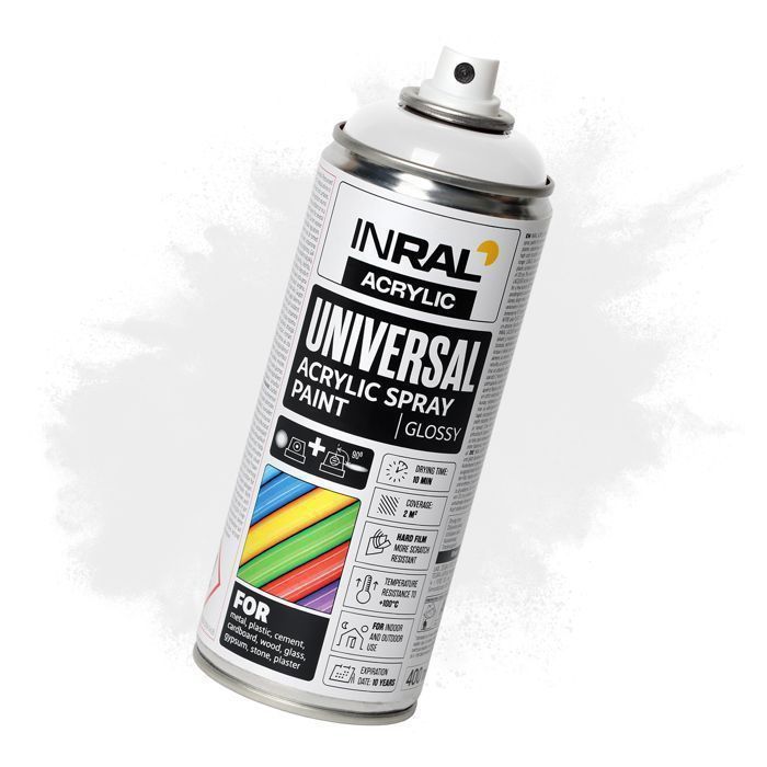 Peinture acrylique aérosol INRAL RAL9010 blanc pur mat – séchage rapide, protection durable intérieur/extérieur – 400 ml
