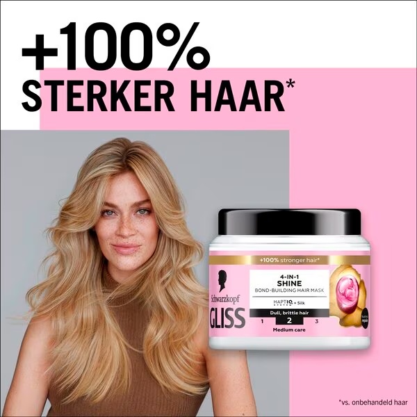 Gliss 4-in-1 žvilgesio suteikianti plaukų kaukė, stiprinanti plaukų struktūrą, 400 ml