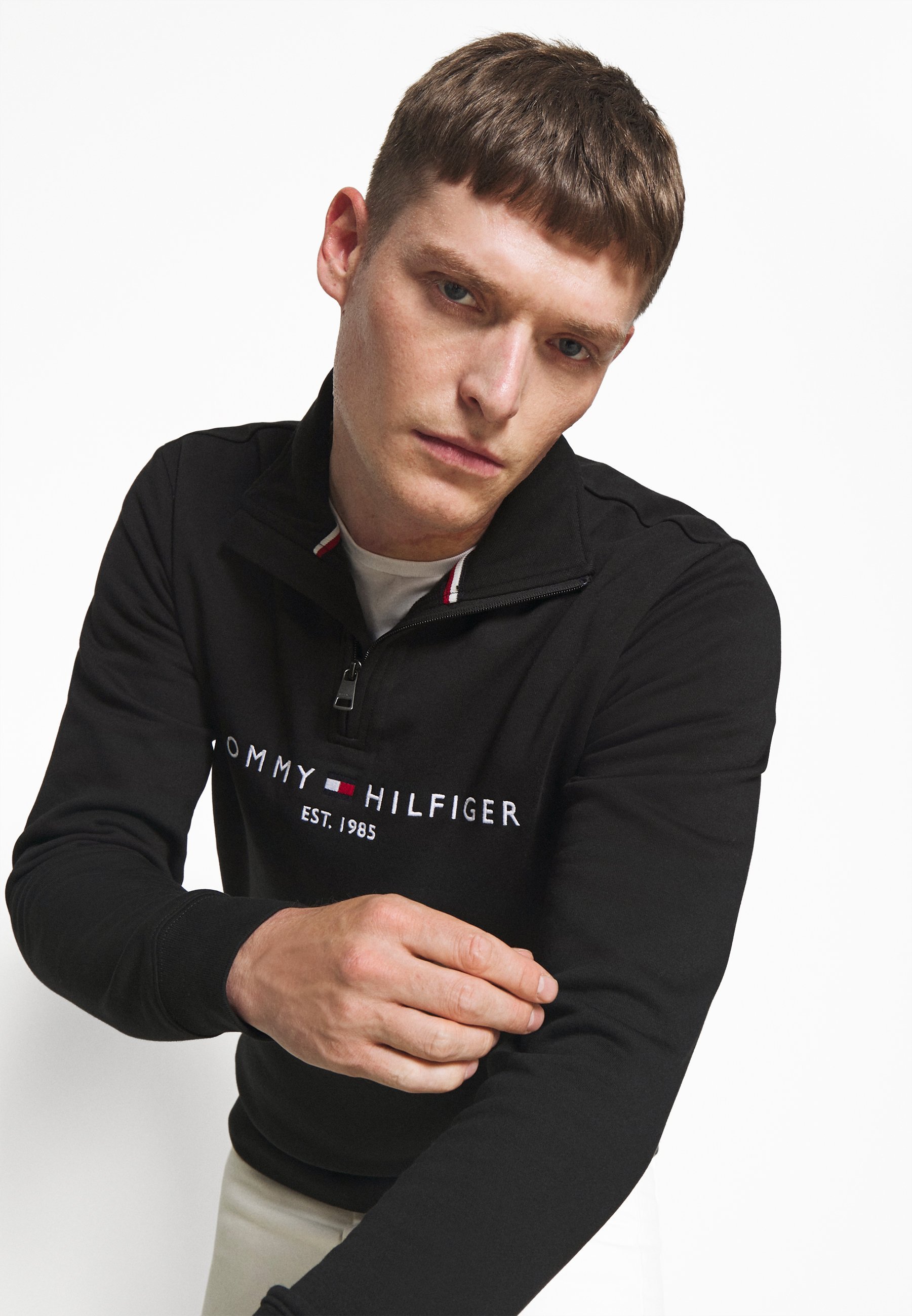 Tommy Hilfiger LOGO MOCK NECK - Majica s kapuljačom - crna
