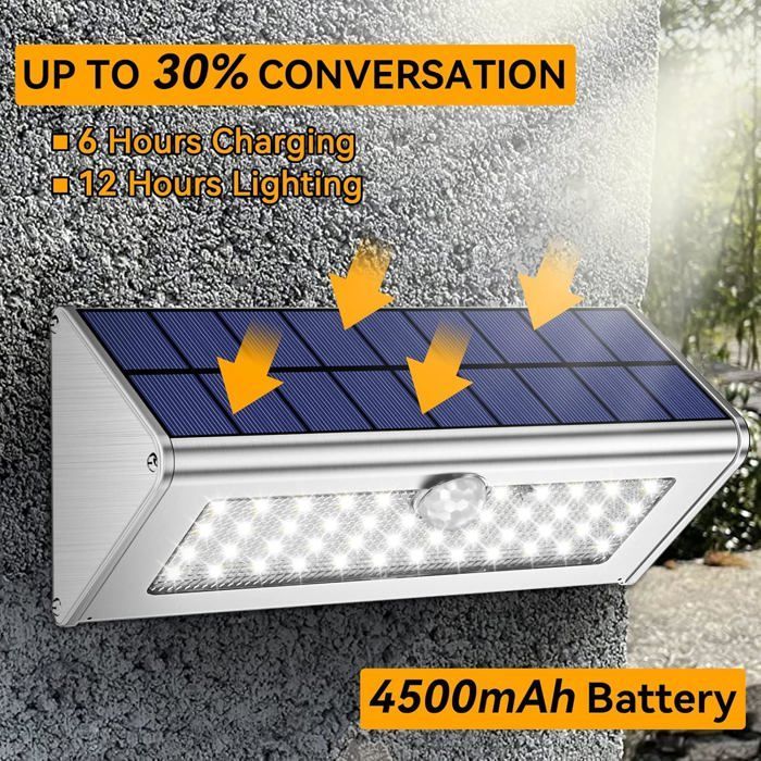Foco solar inalámbrico para exteriores IP65 resistente al agua, 4500 mAh, 46 LED.