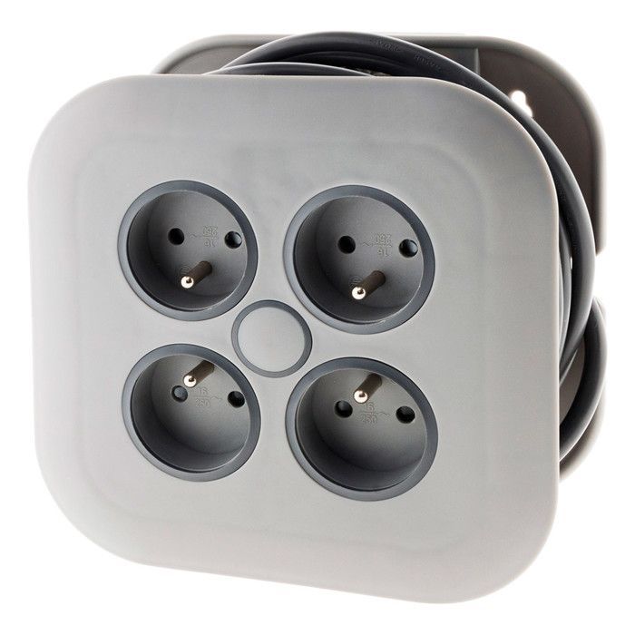 4 x 2P+E 16A carrete de cable doméstico con disyuntor - 7m - Gris - Zenitech
